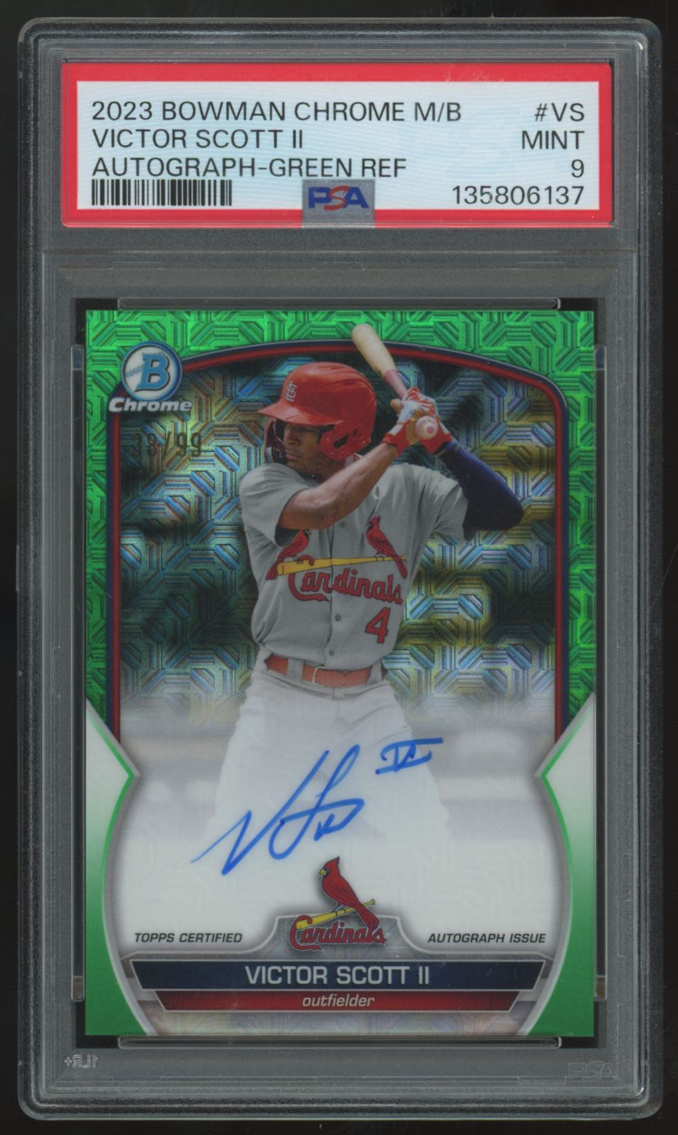 2023 Bowman Chrome Mega Victor Scott II Green Auto /99 #BCMA-VS PSA 9