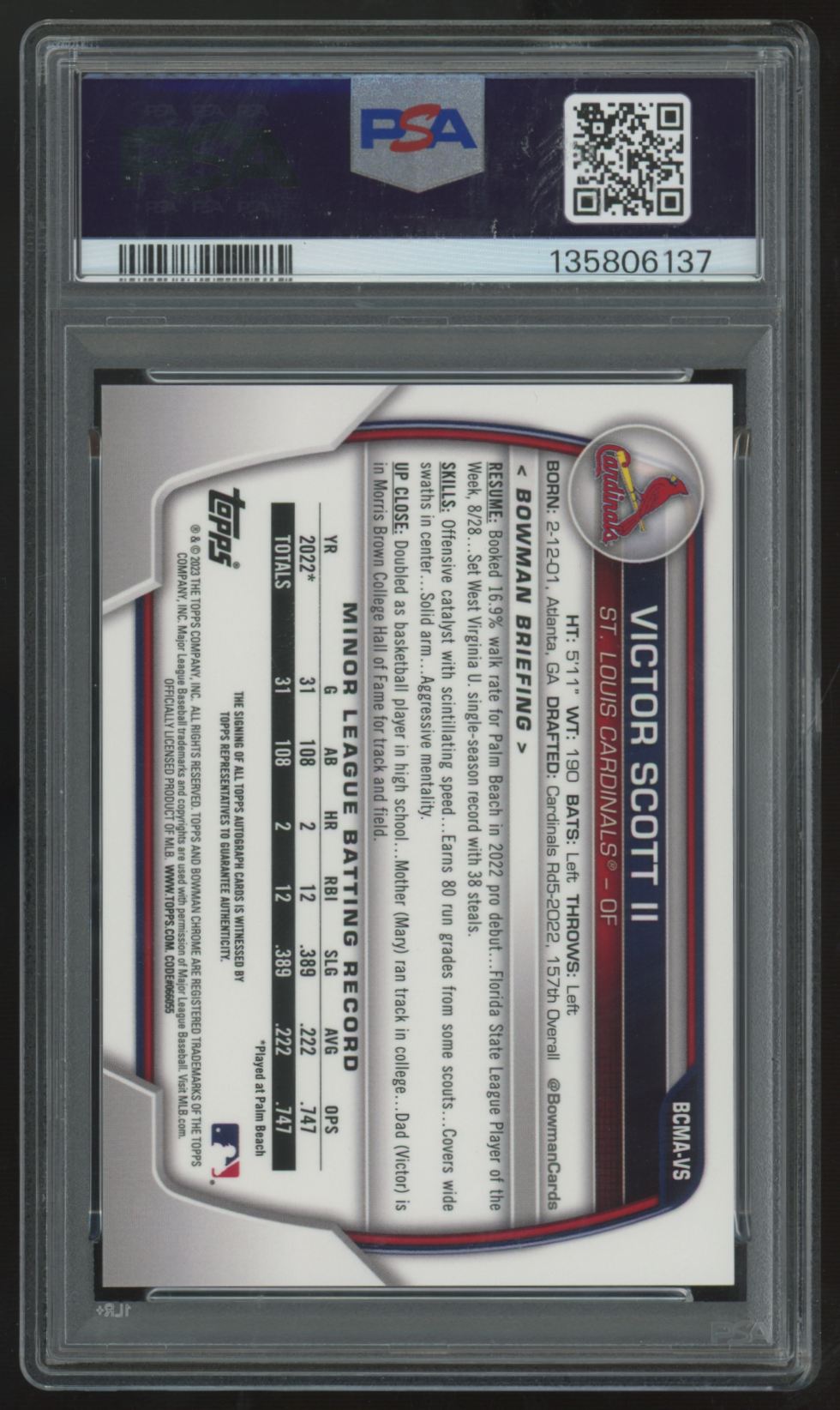 2023 Bowman Chrome Mega Victor Scott II Green Auto /99 #BCMA-VS PSA 9