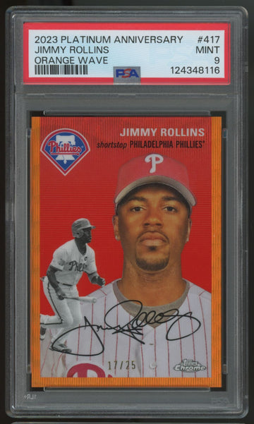 2023 Topps Chrome Platinum Anniversary Jimmy Rollins Orange Wave /25 #417 PSA 9