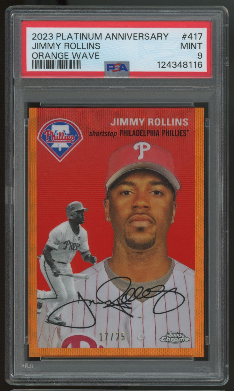 2023 Topps Chrome Platinum Anniversary Jimmy Rollins Orange Wave /25 #417 PSA 9