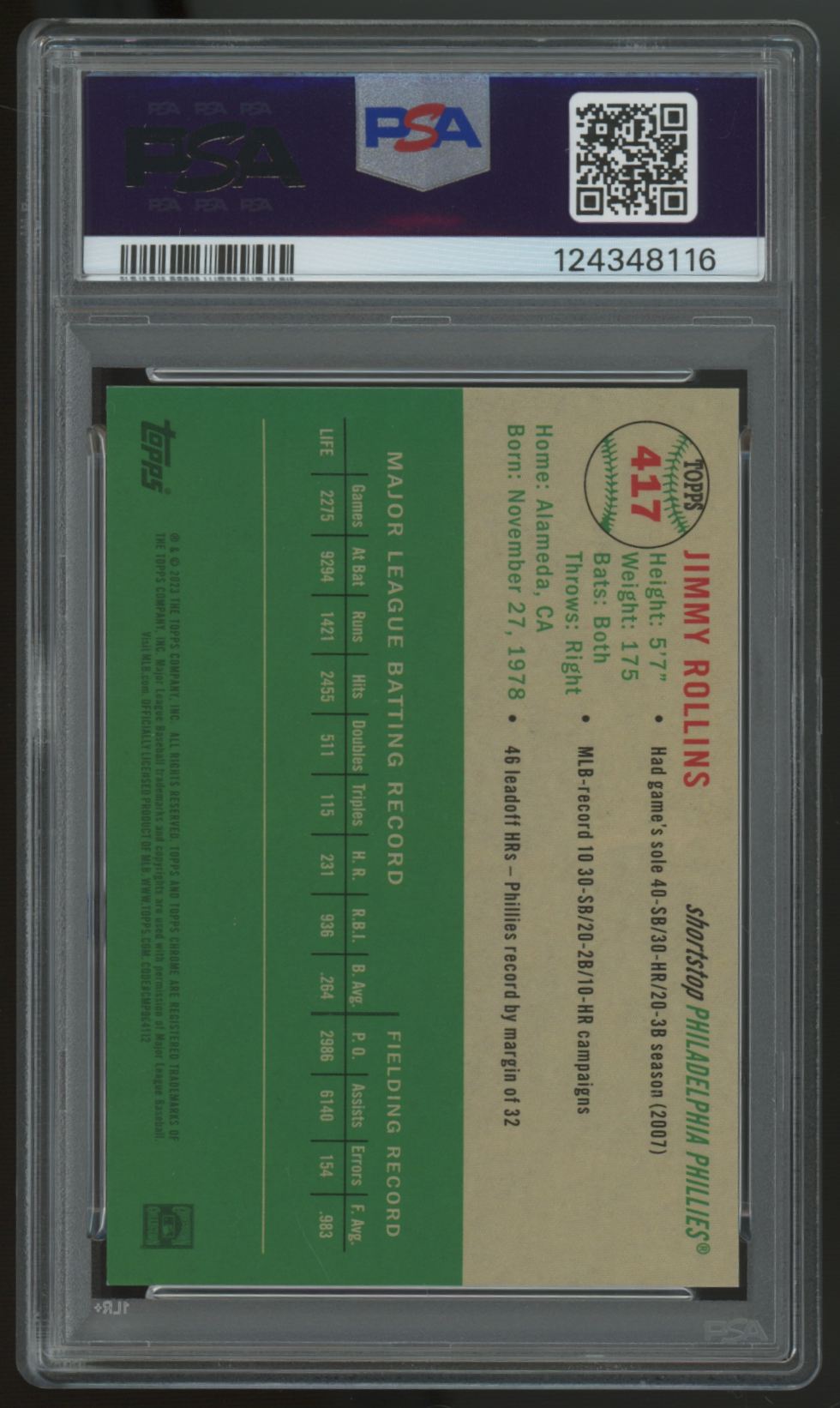 2023 Topps Chrome Platinum Anniversary Jimmy Rollins Orange Wave /25 #417 PSA 9
