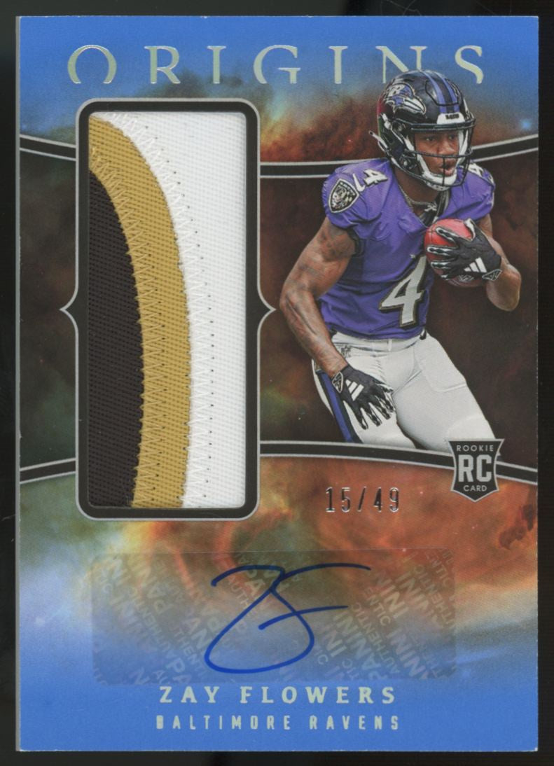 2023 Panini Origins Zay Flowers RC Blue Jumbo Patch Auto RPA /49 #RJJA-ZF