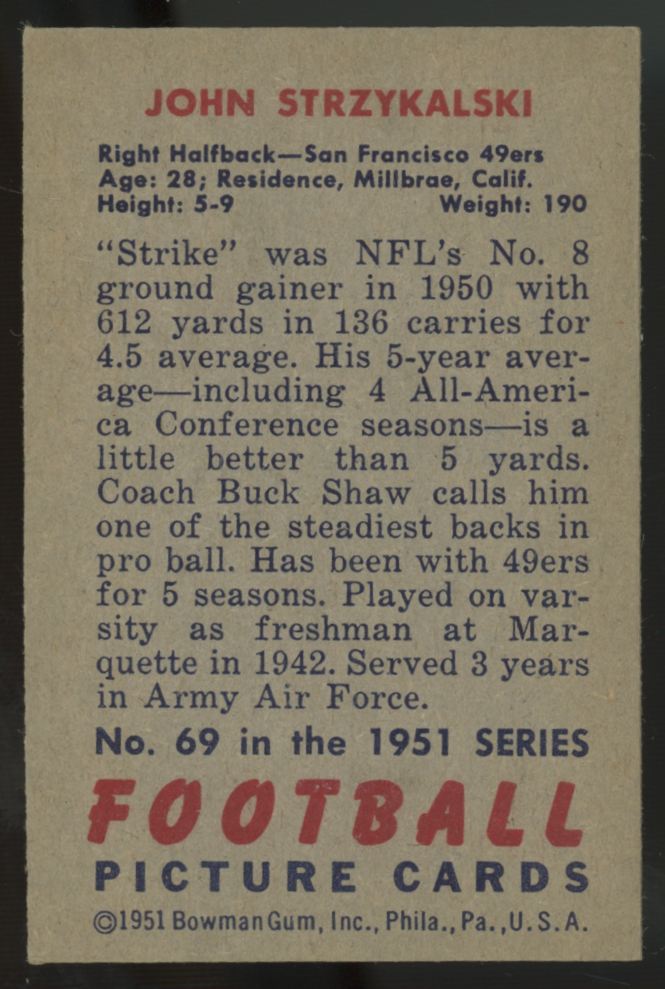 1951 Bowman John "Strike" Strzykalski #69 EX-MT