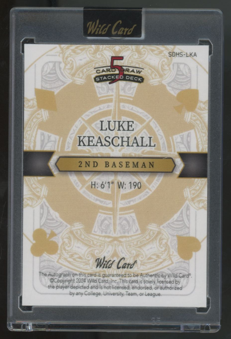 2024 Wild Card 5 Card Draw Luke Keaschall RC Blue Jack Auto 1/1 #SDHS-LKA