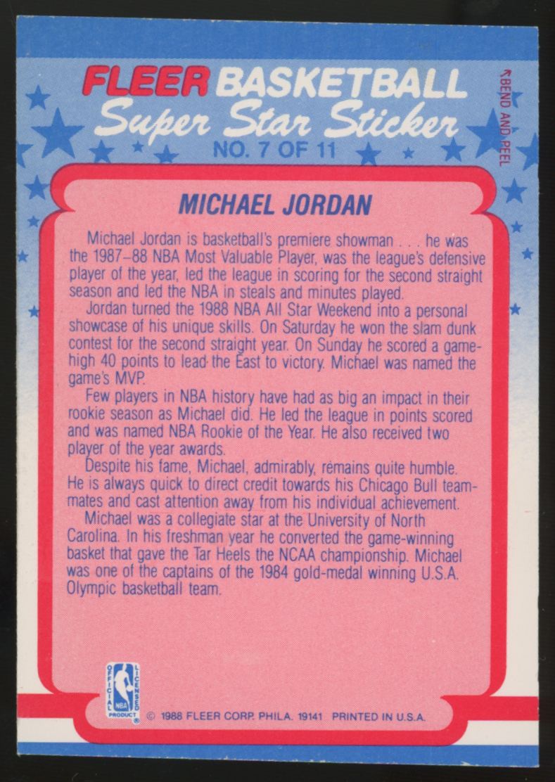 1988-89 Fleer Michael Jordan Super Star Sticker #7 NM