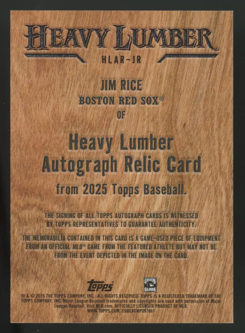2025 Topps Series One Jim Rice Heavy Lumber Patch Auto #HLAR-JR