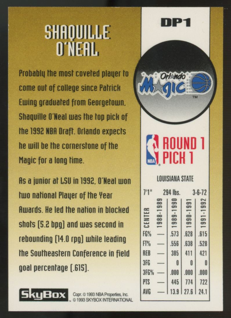 1992-93 Skybox Draft Picks Shaquille O'Neal RC #DP1