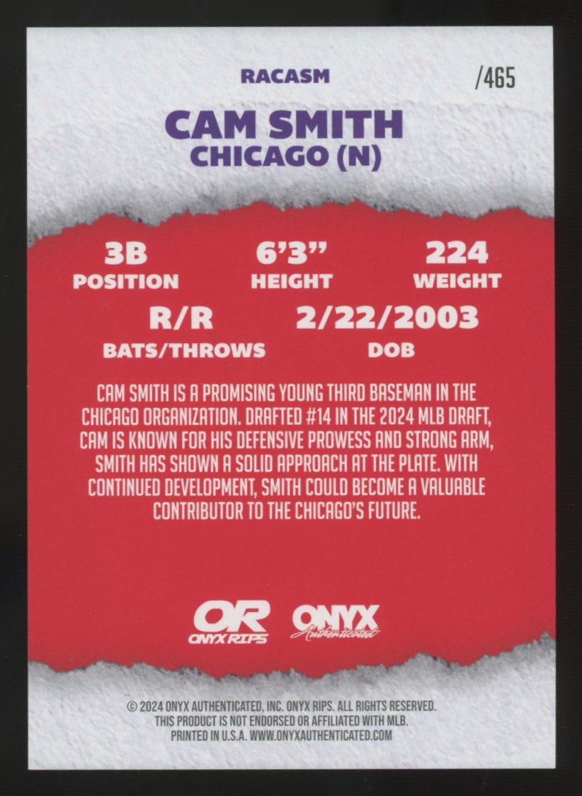 2024 Onyx Rips Cam Smith Red Ice Auto /465 #RACASM "A"