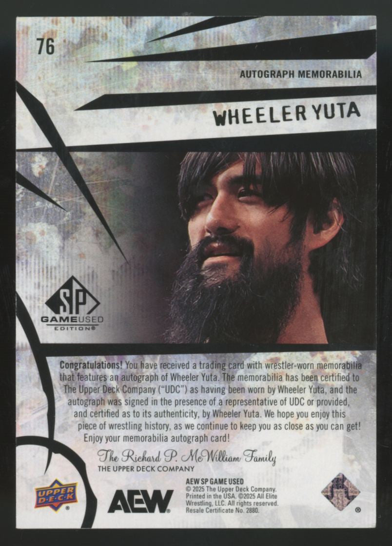 2025 Upper Deck SP Game Used AEW Wheeler Yuta Red Patch Auto /35 #76