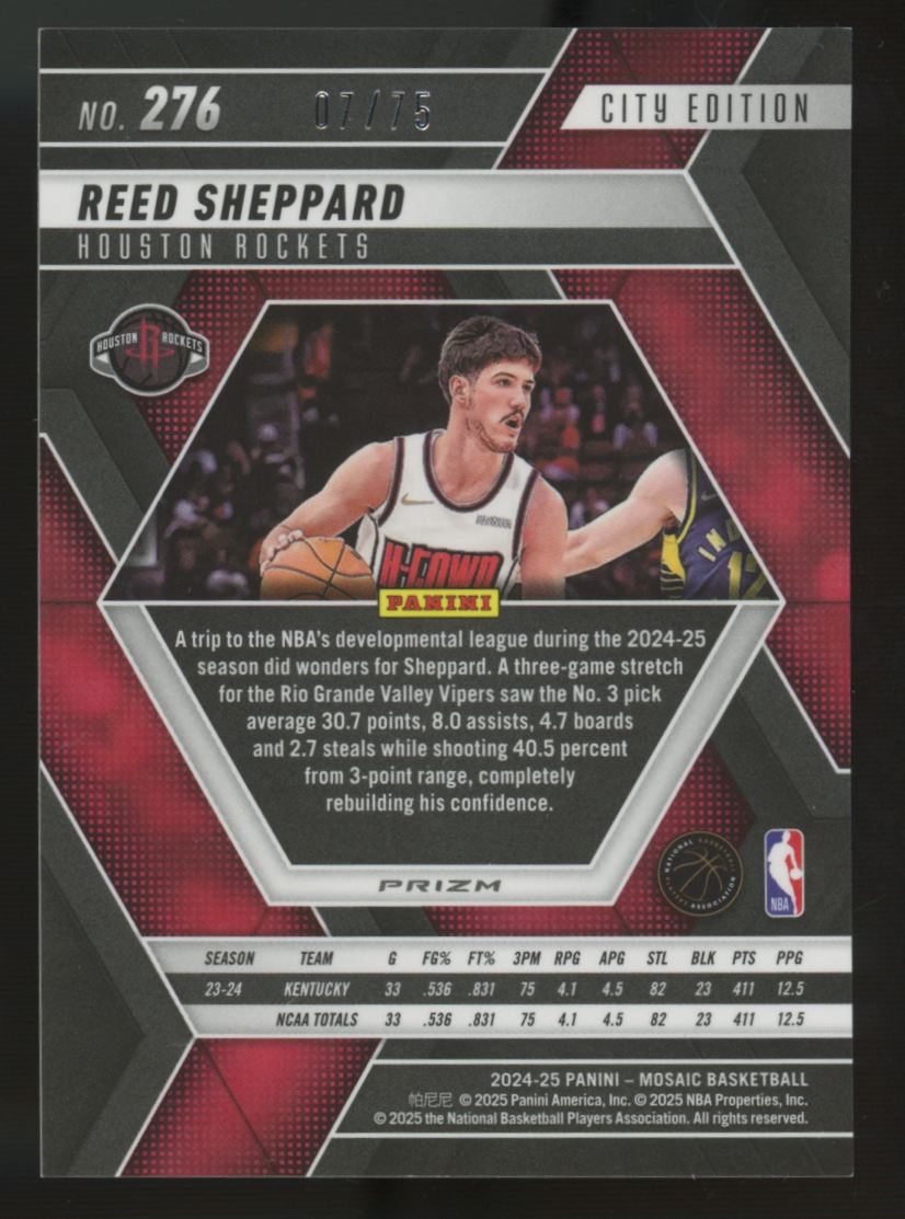 2024/25 Mosaic Reed Sheppard City Edition Red Scope Prizm /75 #276