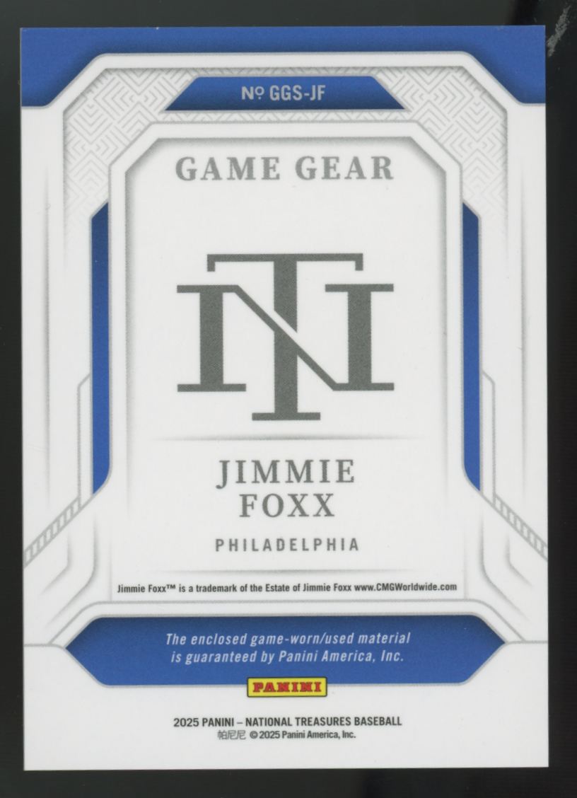 2025 Panini National Treasures Jimmie Foxx Game Gear Relic /99 #GGS-JF