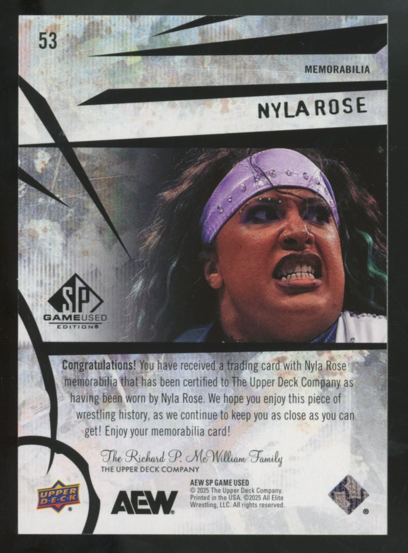 2025 Upper Deck AEW SP Game Used Nyla Rose Green Patch #53