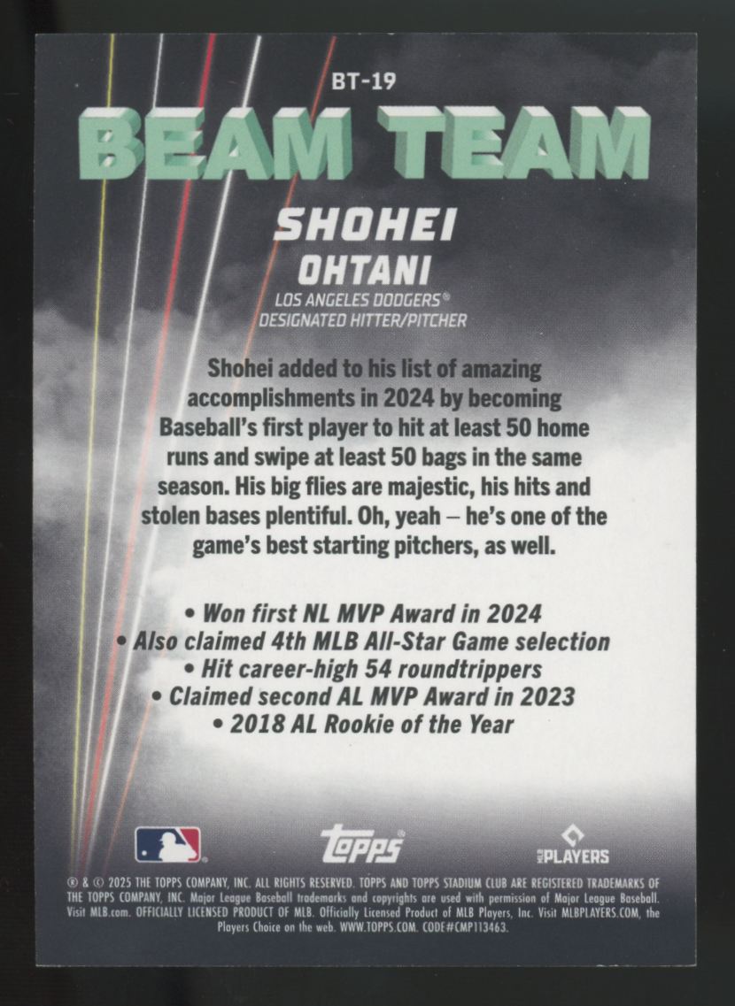 2025 Topps Stadium Club Shohei Ohtani Beam Team SSP #BT-19