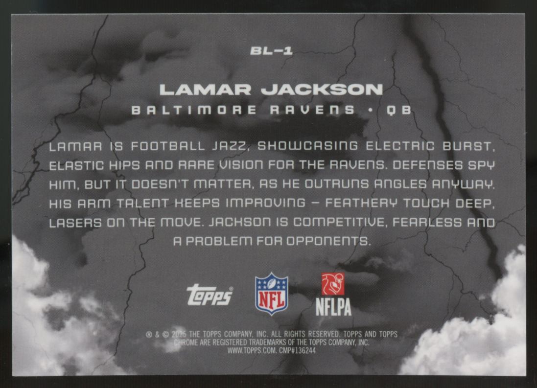 2025 Topps Chrome Black Lamar Jackson Black Lightning SSP #BL-1