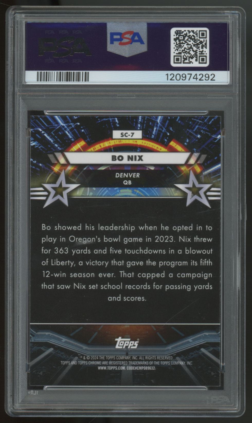 2024 Topps Chrome Cosmic Bo Nix RC Star Command #SC-7 PSA 10