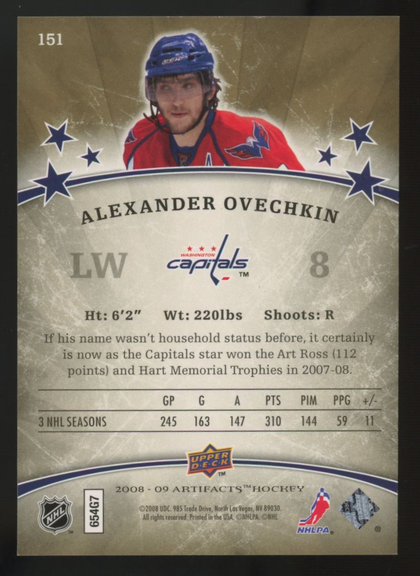 2008-09 Upper Deck Artifacts Alexander Ovechkin Gold Stars /75 #151