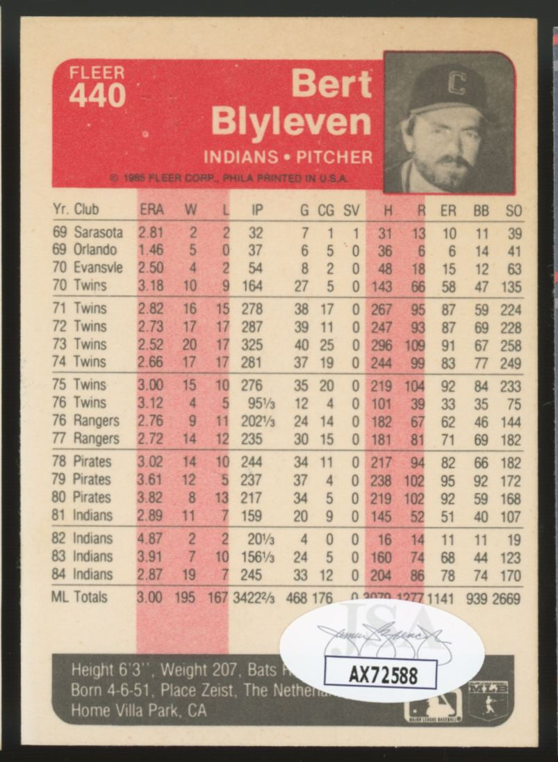 1985 Fleer Bert Blyleven #440 Signed Autographed Card JSA