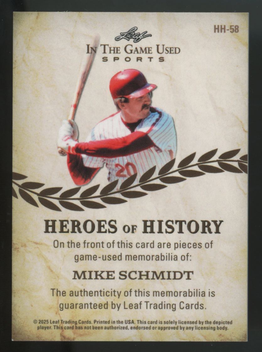2025 Leaf In The Game Mike Schmidt Heroes Of History Blue Triple Patch /20