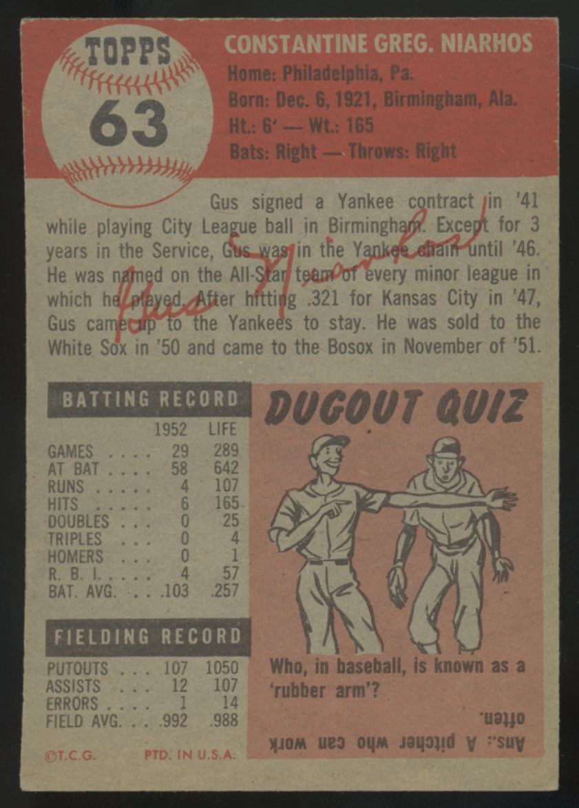 1953 Topps Gus Niarhos #63 EX