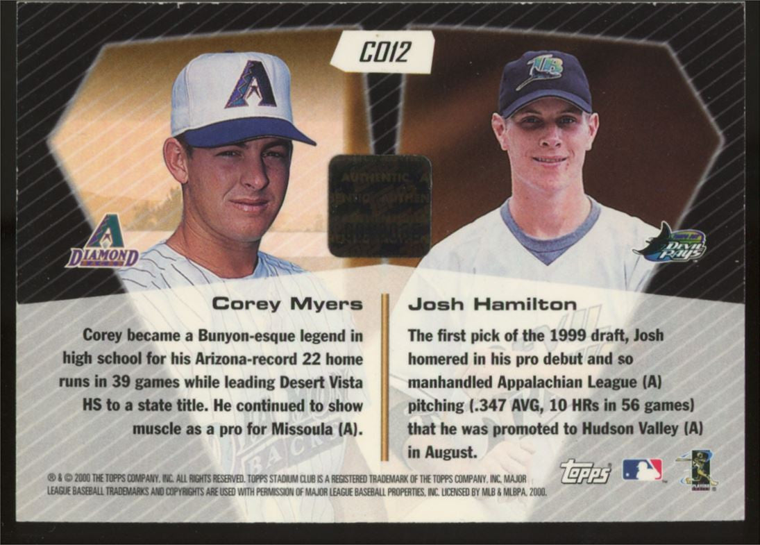 2000 Stadium Club Josh Hamilton Corey Myers Co-Signers Dual Auto #CO12