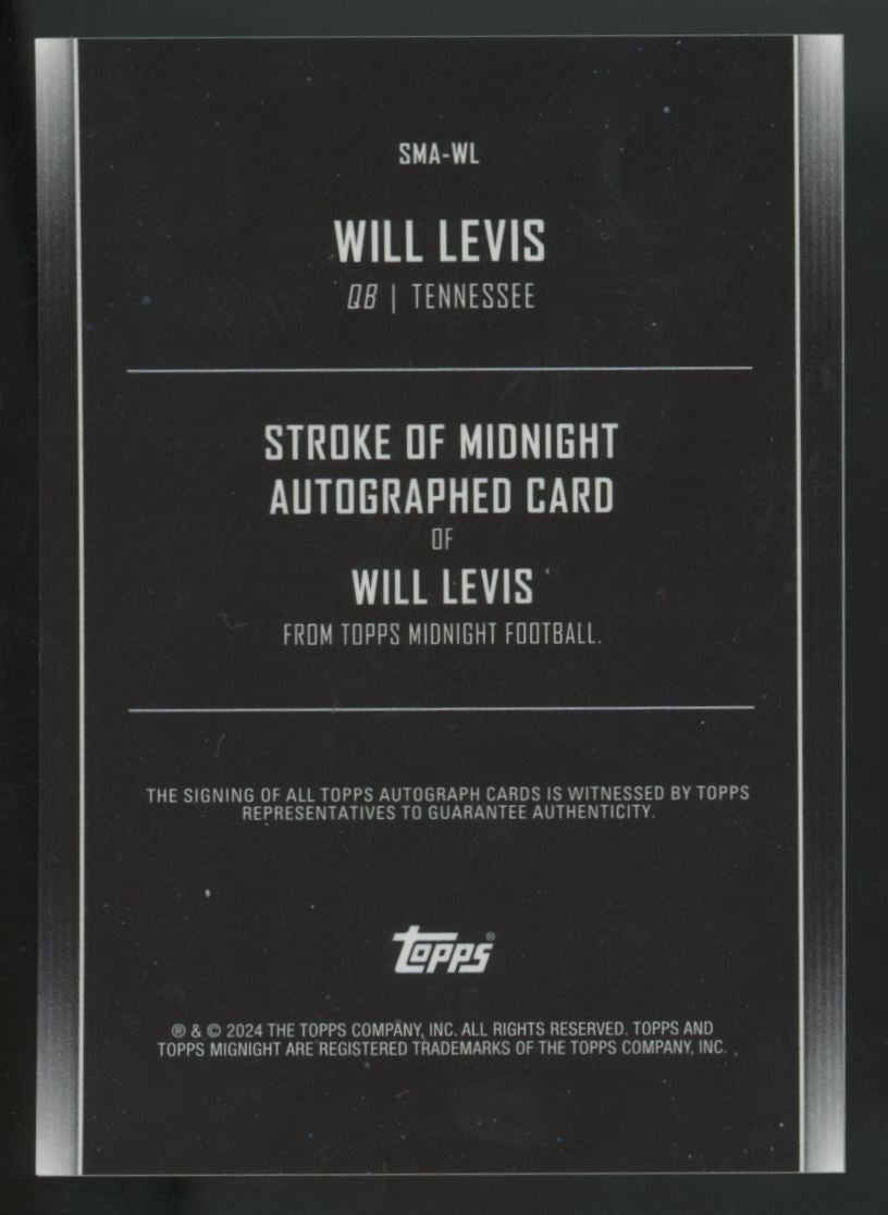 2024 Topps Midnight Will Levis Winter Solstice Stroke Of Midnight Auto /35