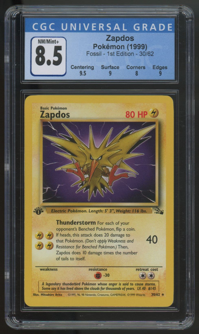 1999 Pokemon Zapdos Fossil 1st Edition Holo #30 CGC 8.5