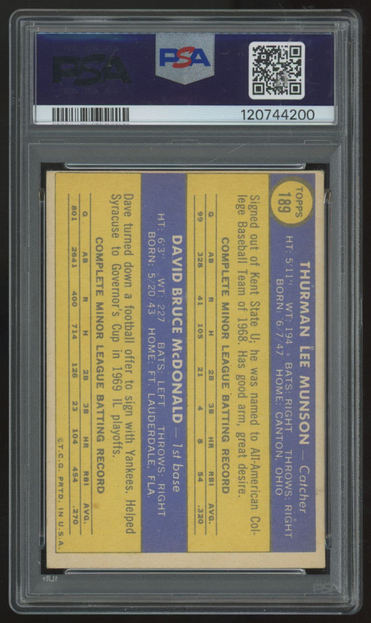 1970 Topps Munson/McDonald RC Rookie Stars #189 PSA 4