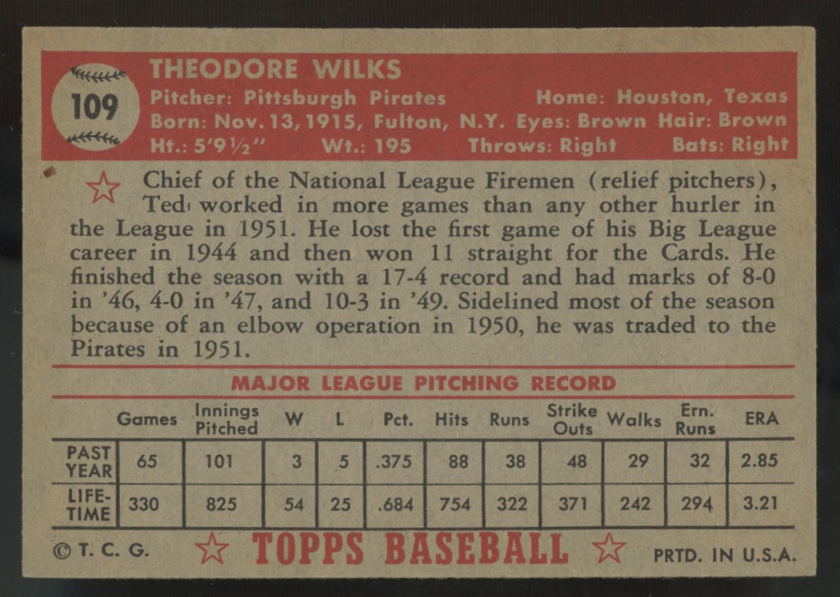 1952 Topps Ted Wilks #109 EX/MT