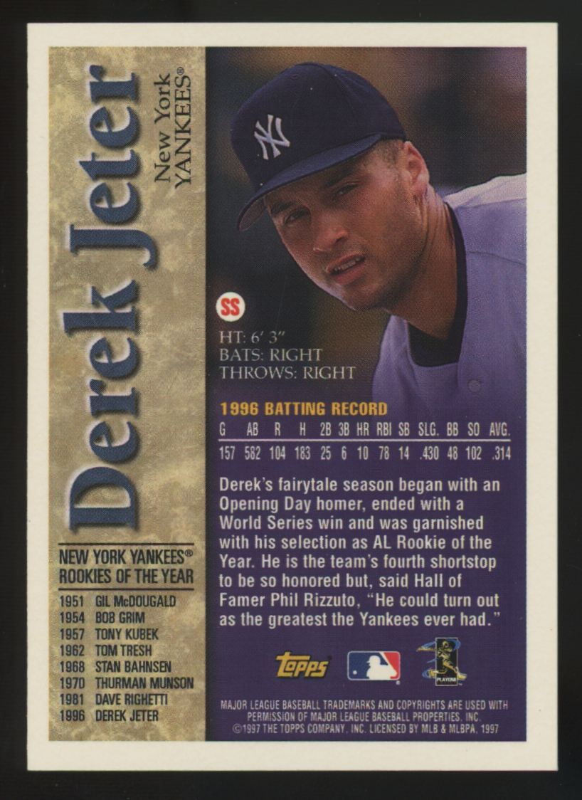 1997 Topps Series Two Derek Jeter Rookie Of The Year Auto