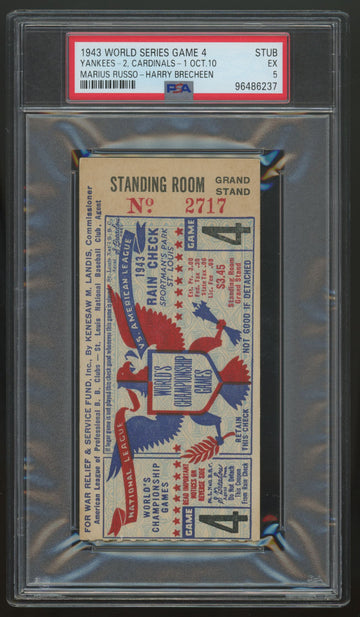 1943 World Series Game 4 Ticket Stub Yankees Cardinals PSA 5