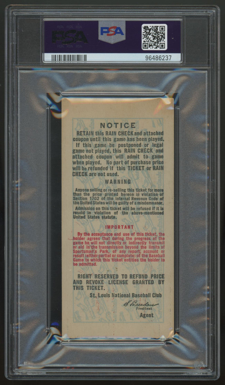 1943 World Series Game 4 Ticket Stub Yankees Cardinals PSA 5