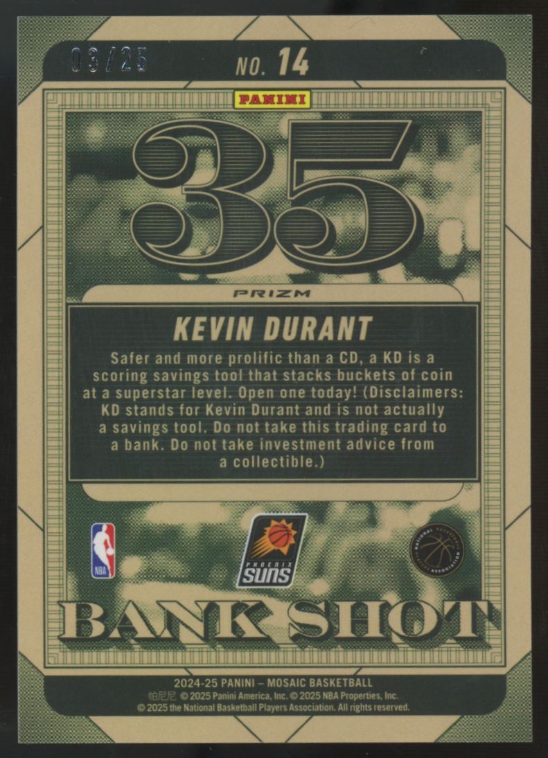 2024-25 Panini Mosaic Kevin Durant White Bank Shot /25 #14