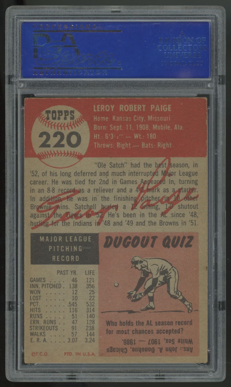 1953 Topps Satchell Paige #220 PSA 5