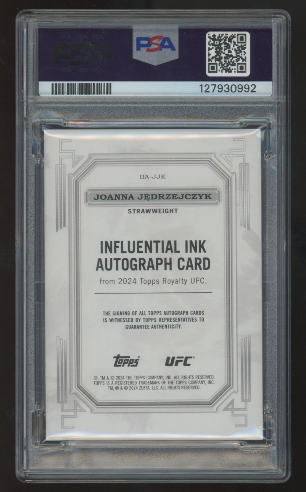 2024 Topps Royalty UFC Joanna Jedrzejczyk Influential Ink Auto /99 PSA 9