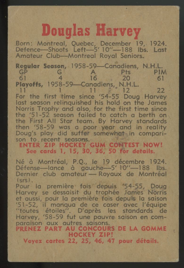 1959-60 Parkhurst Doug Harvey #8 EX