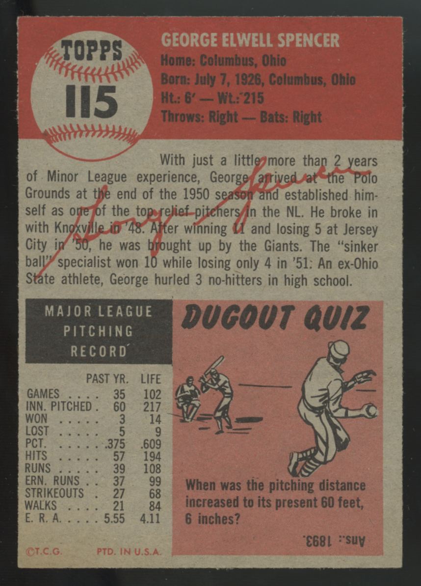 1953 Topps George Spencer #115 EX/MT