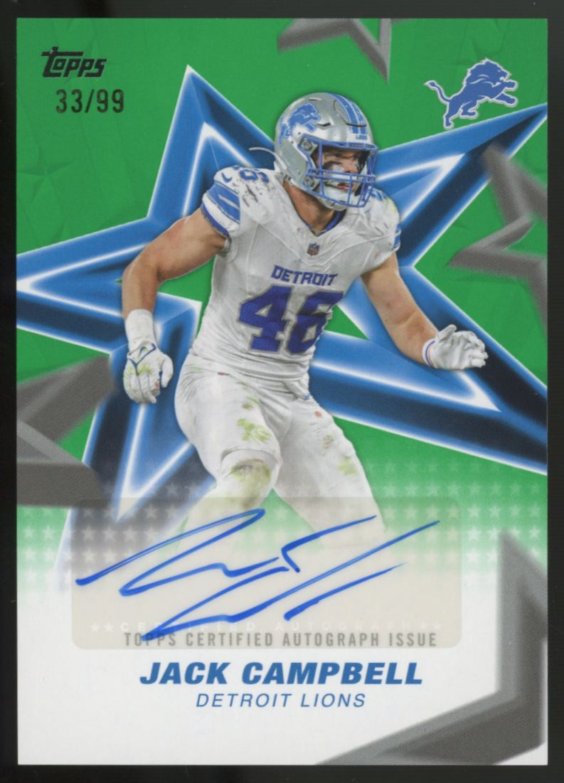 2026 Topps Flagship Jack Campbell NFL Stars Green Auto /99 #NFLSA-JC