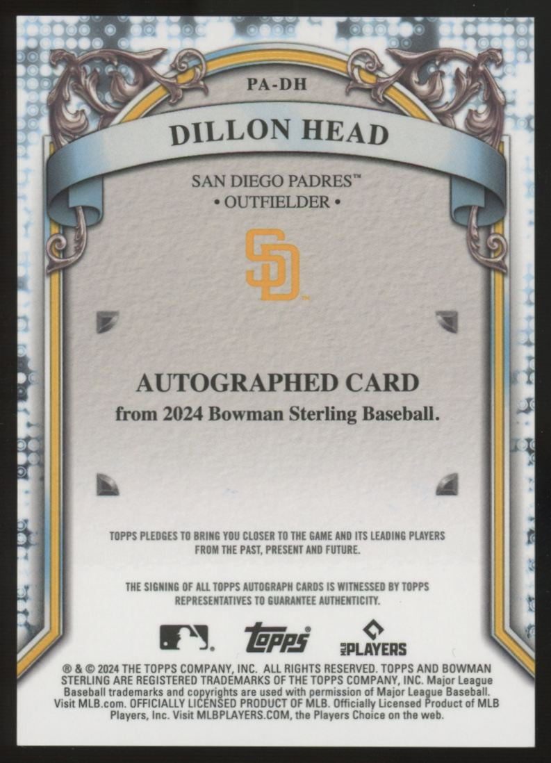 2024 Bowman Sterling Dillon Head Prospect Gold Auto /50 #PA-DH