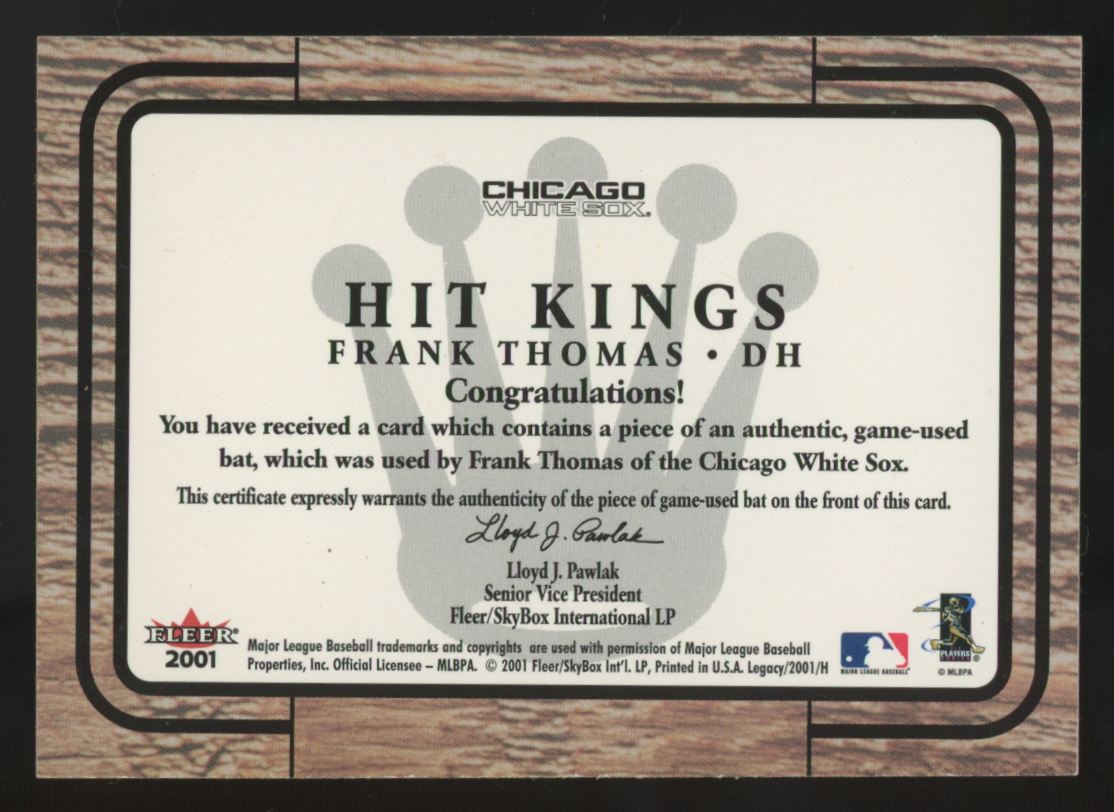 2001 Fleer Legacy Frank Thomas Hit Kings Short Prints Bat Relic /100