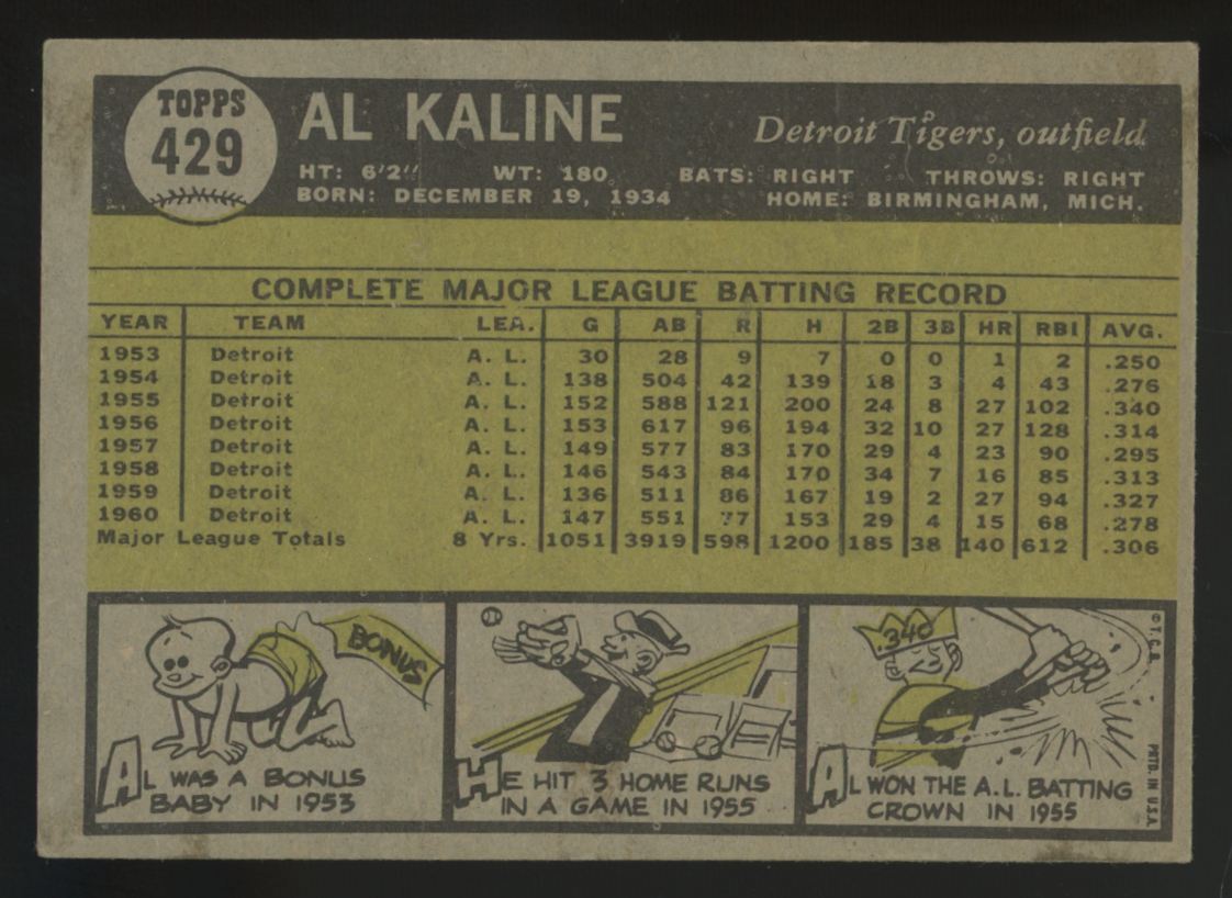 1961 Topps Al Kaline #429 VG-EX