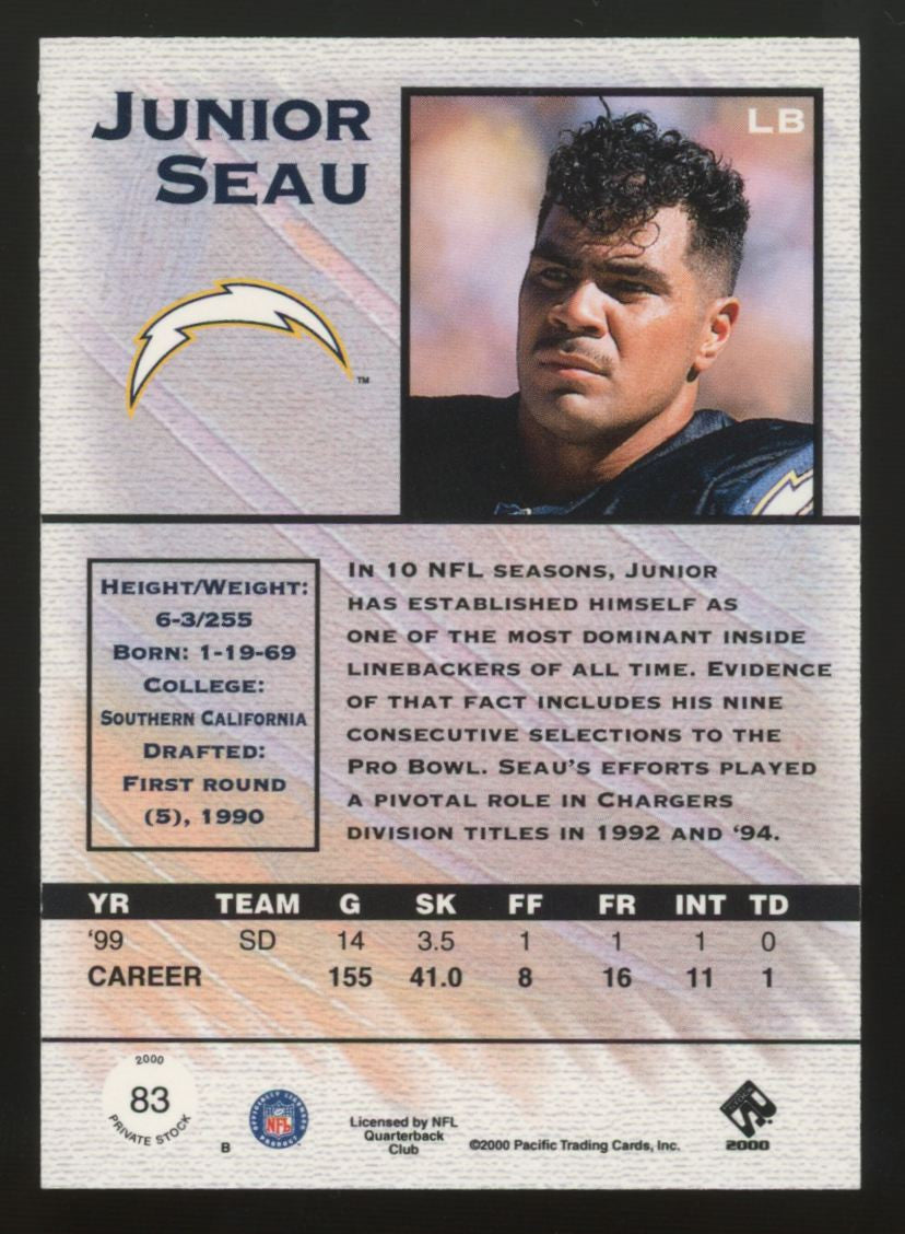 2000 Pacific Private Stock Junior Seau Premiere Date /95 #83