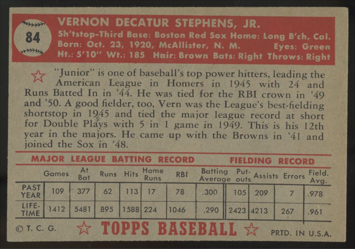 1952 Topps Vern Stephens #84 NM