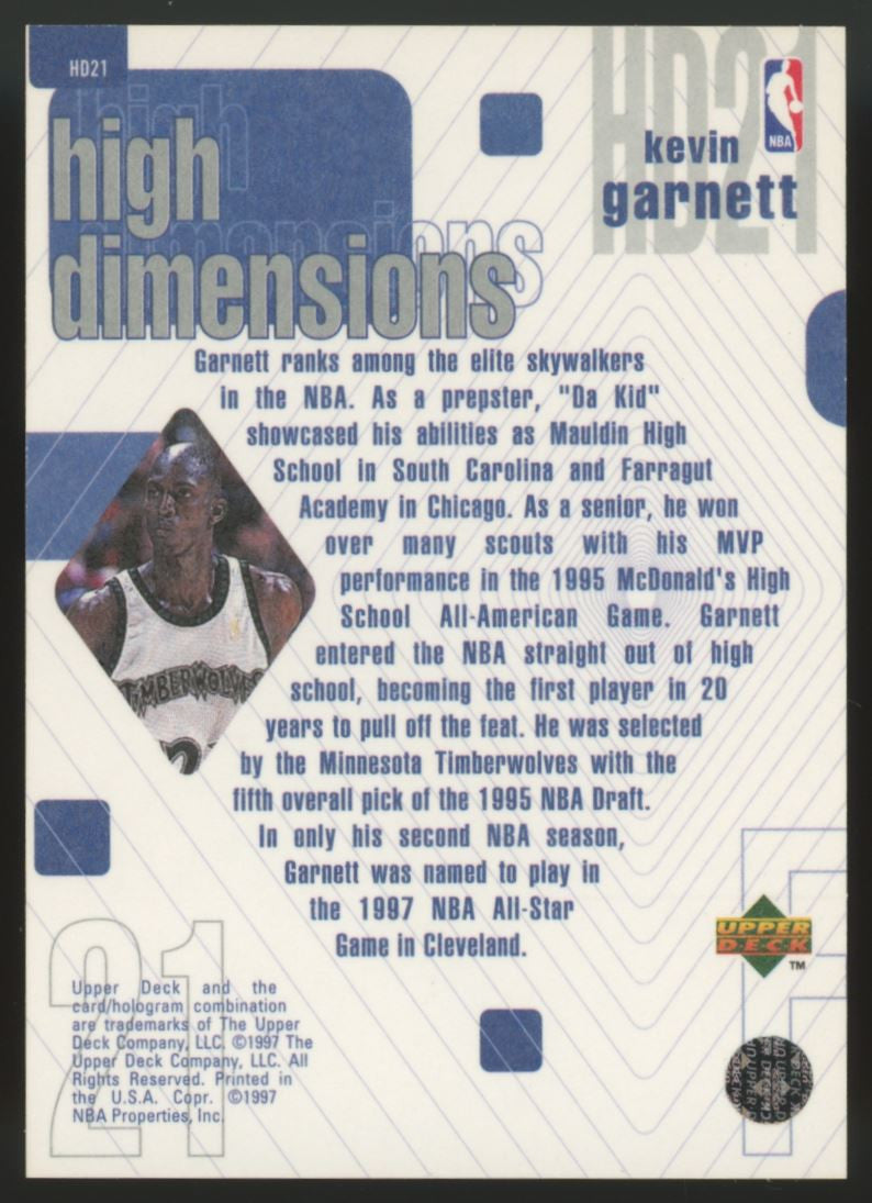 1997-98 Upper Deck Kevin Garnett High Dimensions /2000 #HD21