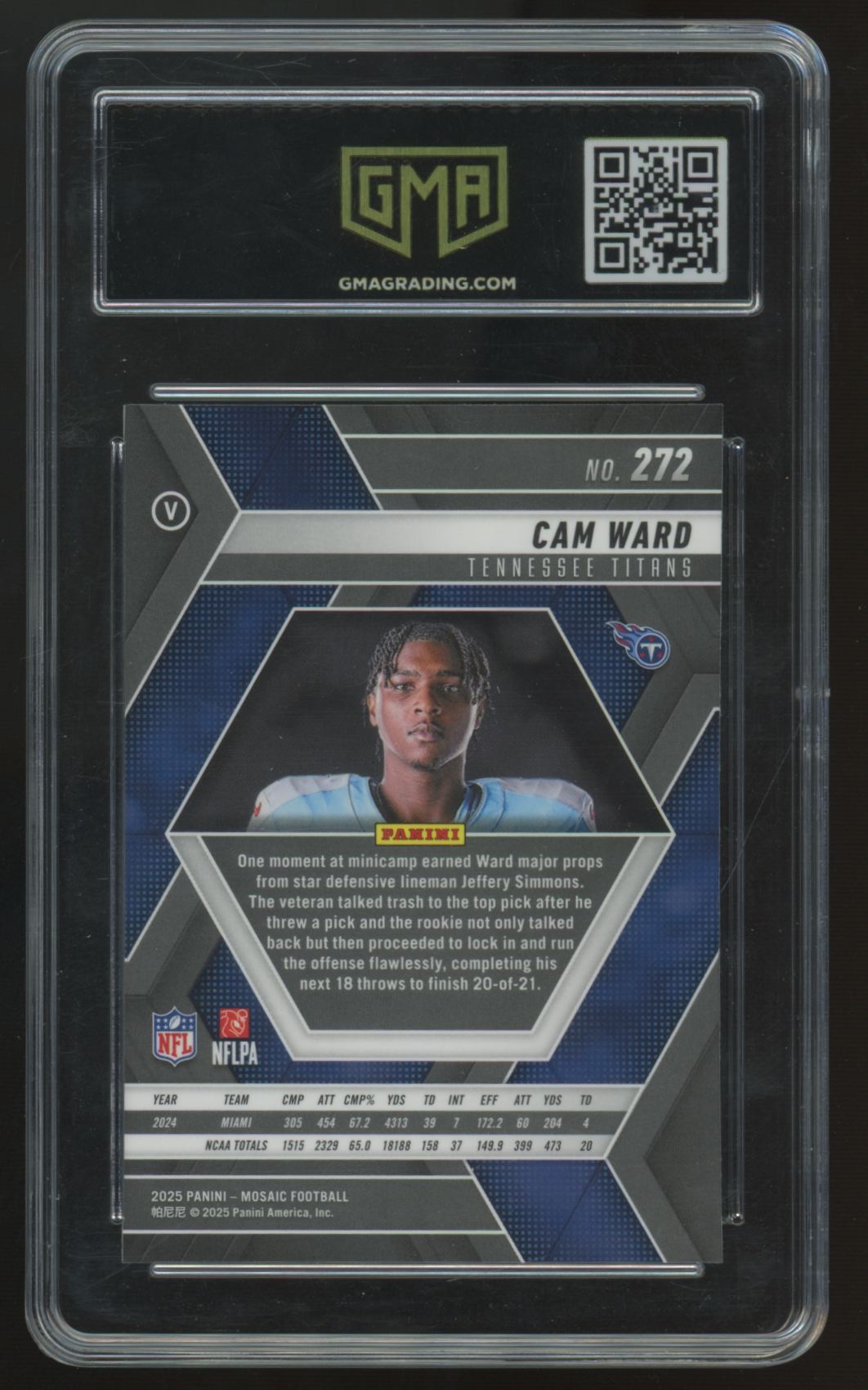 2025 Panini Mosaic Cam Ward RC Variation #272 GMA 10