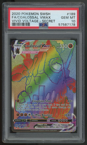 2020 Pokemon Coalossal VMAX Vivid Voltage Secret #189 PSA 10
