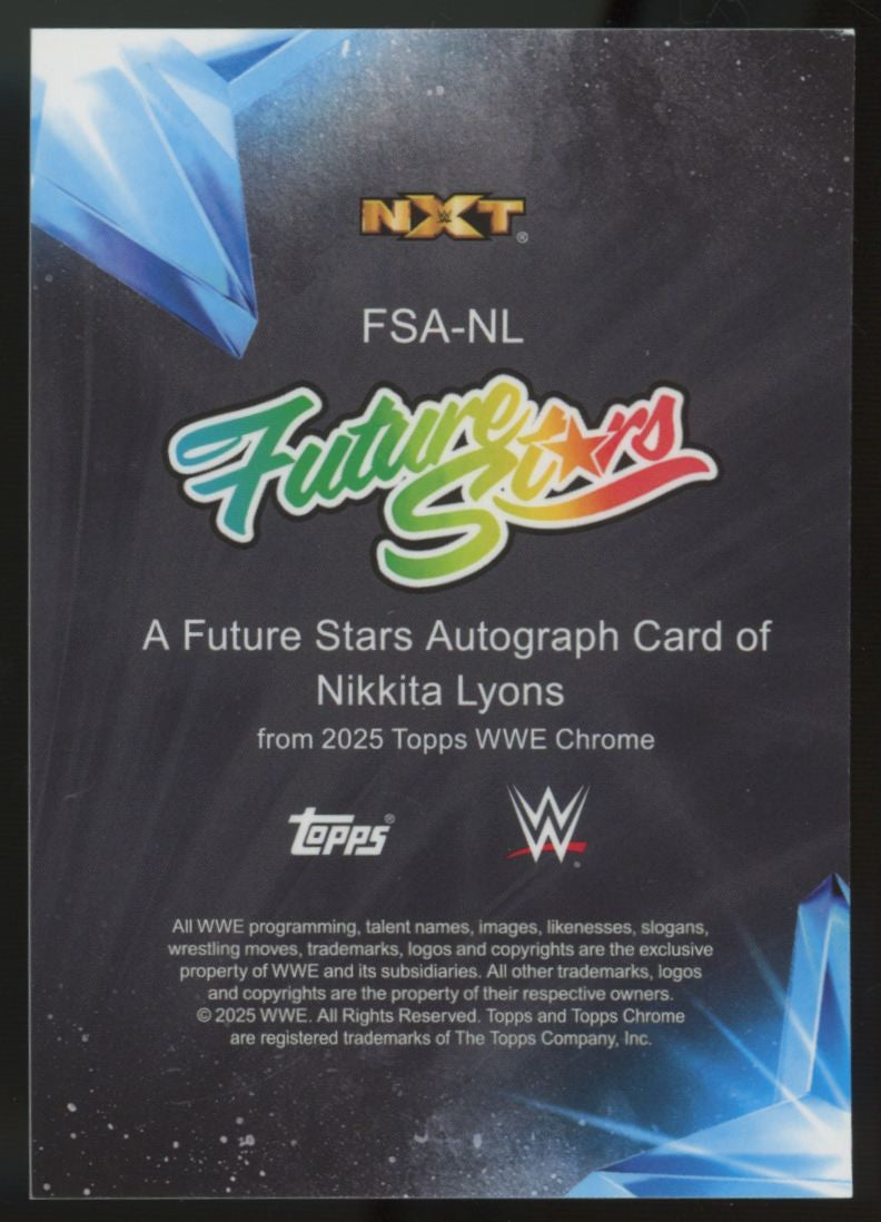 2025 Topps Chrome WWE Nikkita Lyons Future Star Blue Refractor Auto /150 #FSA-NL