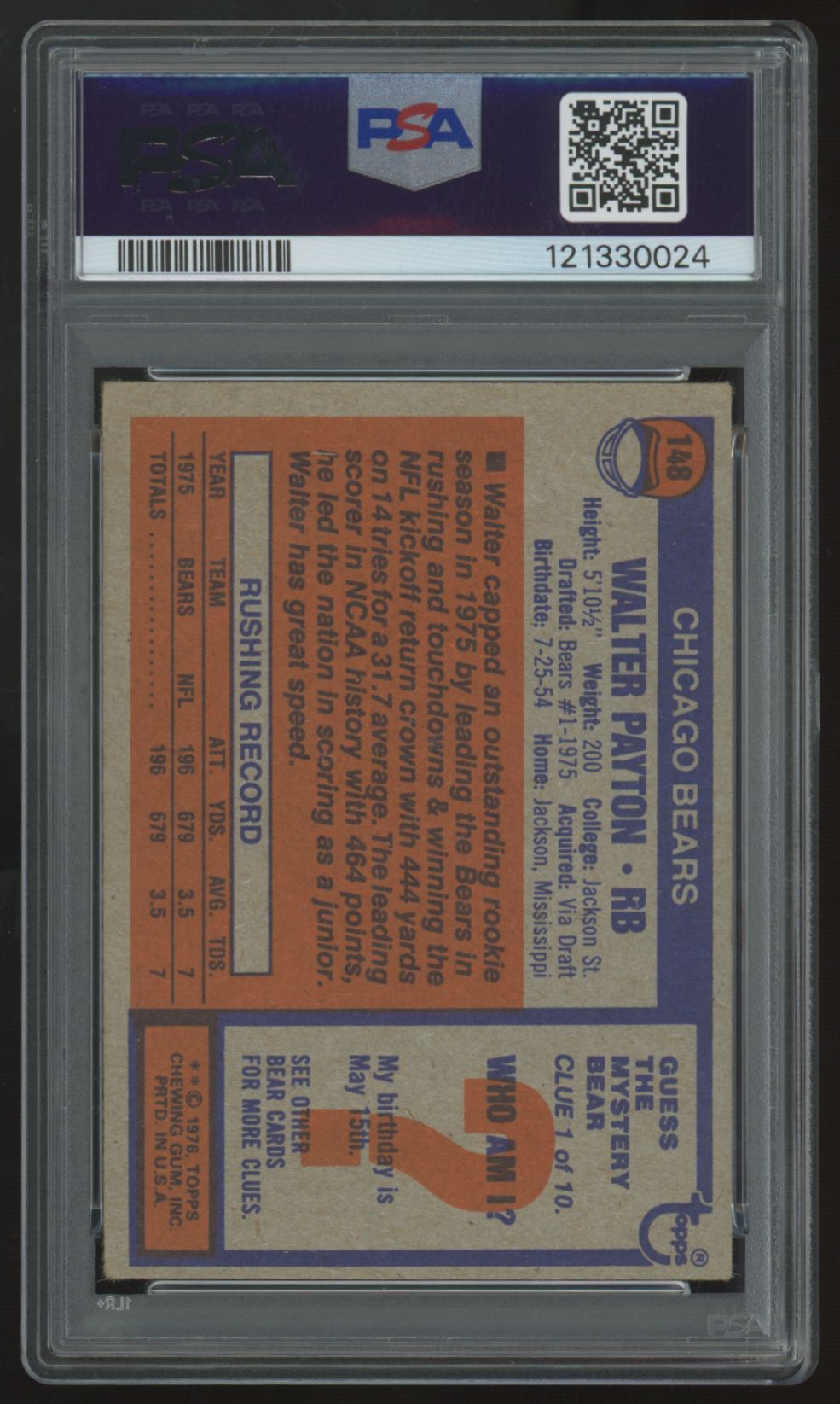1976 Topps Walter Payton RC #148 PSA 2