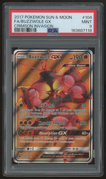 2017 Pokemon Buzzwole GX Crimson Invasion Full Art #104 PSA 9