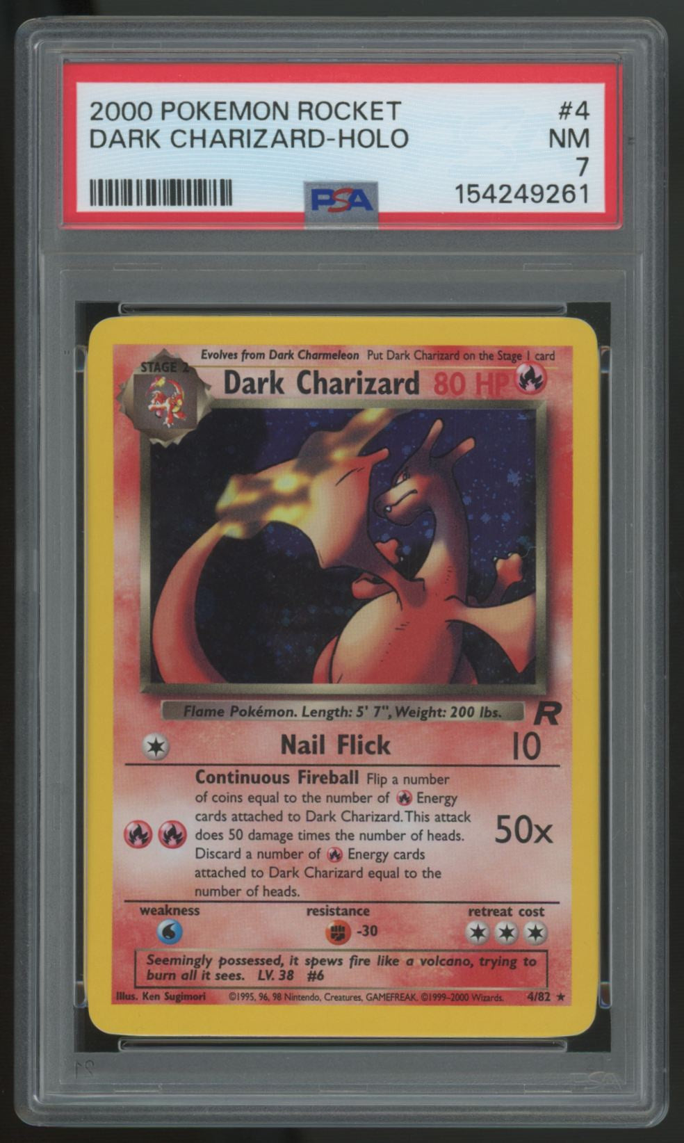 2000 Pokemon Dark Charizard Team Rocket Holo #4 PSA 7