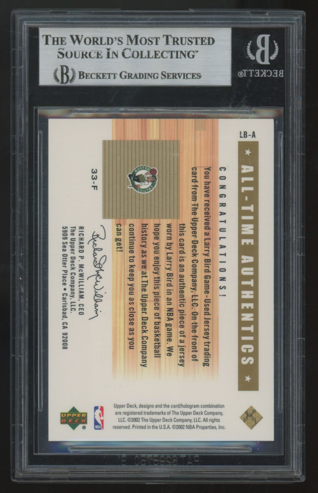 2002-03 UD Generations Larry Bird All-Time Patch Auto #LB-A BGS Authentic